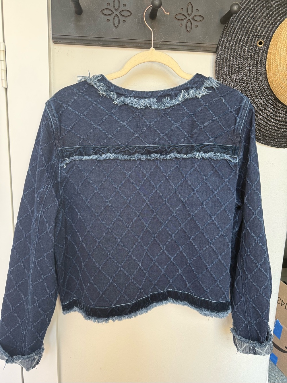 Liverpool Quilted Navy Denim Jacket with Frayed Trim - Picture 3 of 4